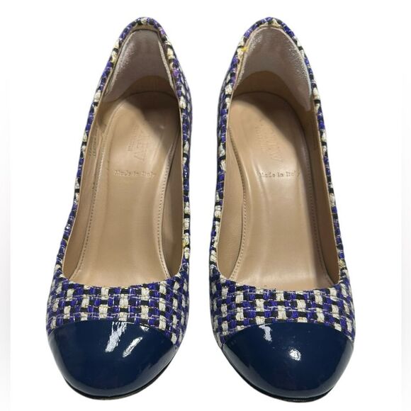 J. Crew Collection Etta Made in Italy Blue Tweed Block Heel Pumps Leather Sole - Picture 3 of 13